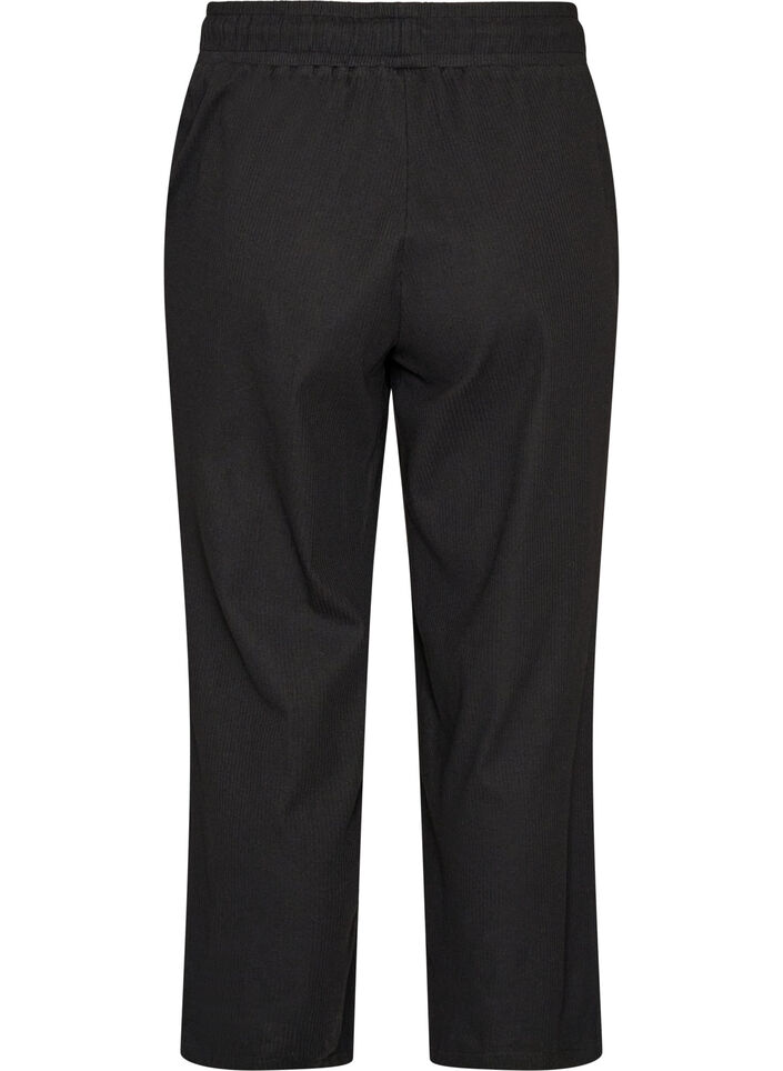 Ribbed pyjama bottoms with straight legs, Black, Packshot image number 1