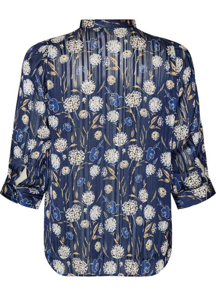 Patterned shirt with a stand-up collar and 3/4-sleeves, Blue, Packshot image number 1