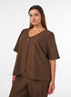 Blouse with glitter and V-neck, Brown, Model image number 0