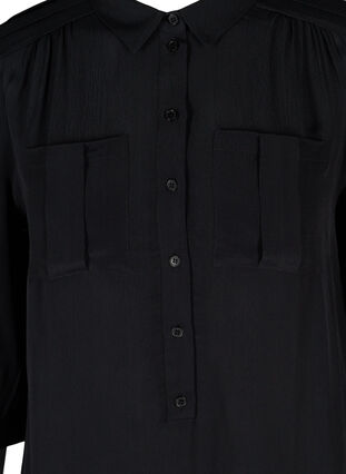 Viscose tunic with buttons and 3/4 sleeves, Black, Packshot image number 2