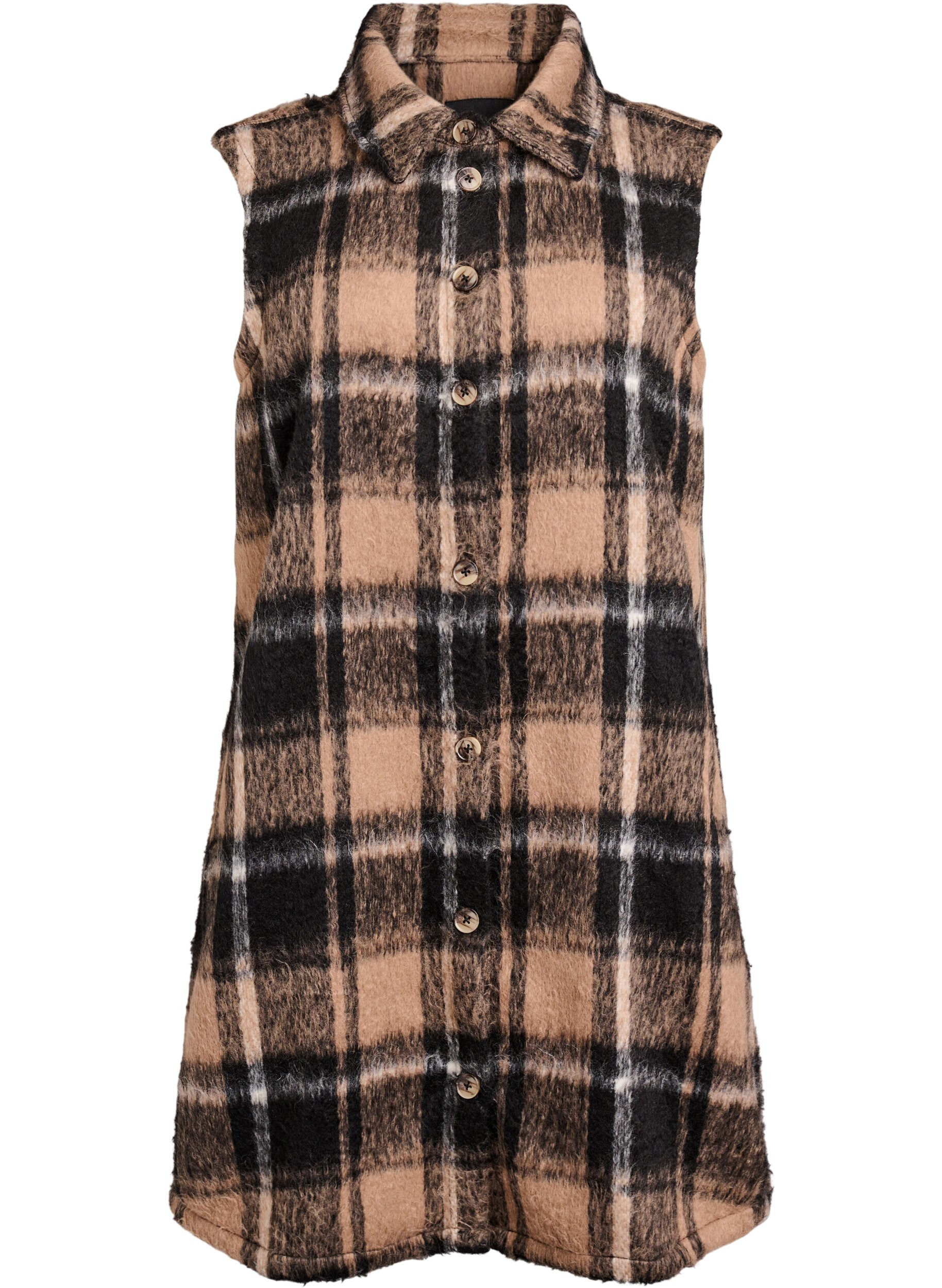 Long checked vest in brushed quality