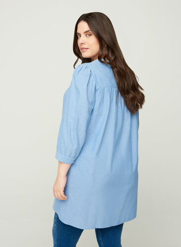 Cotton tunic with 3/4 length sleeves, Blue, Model image number 1