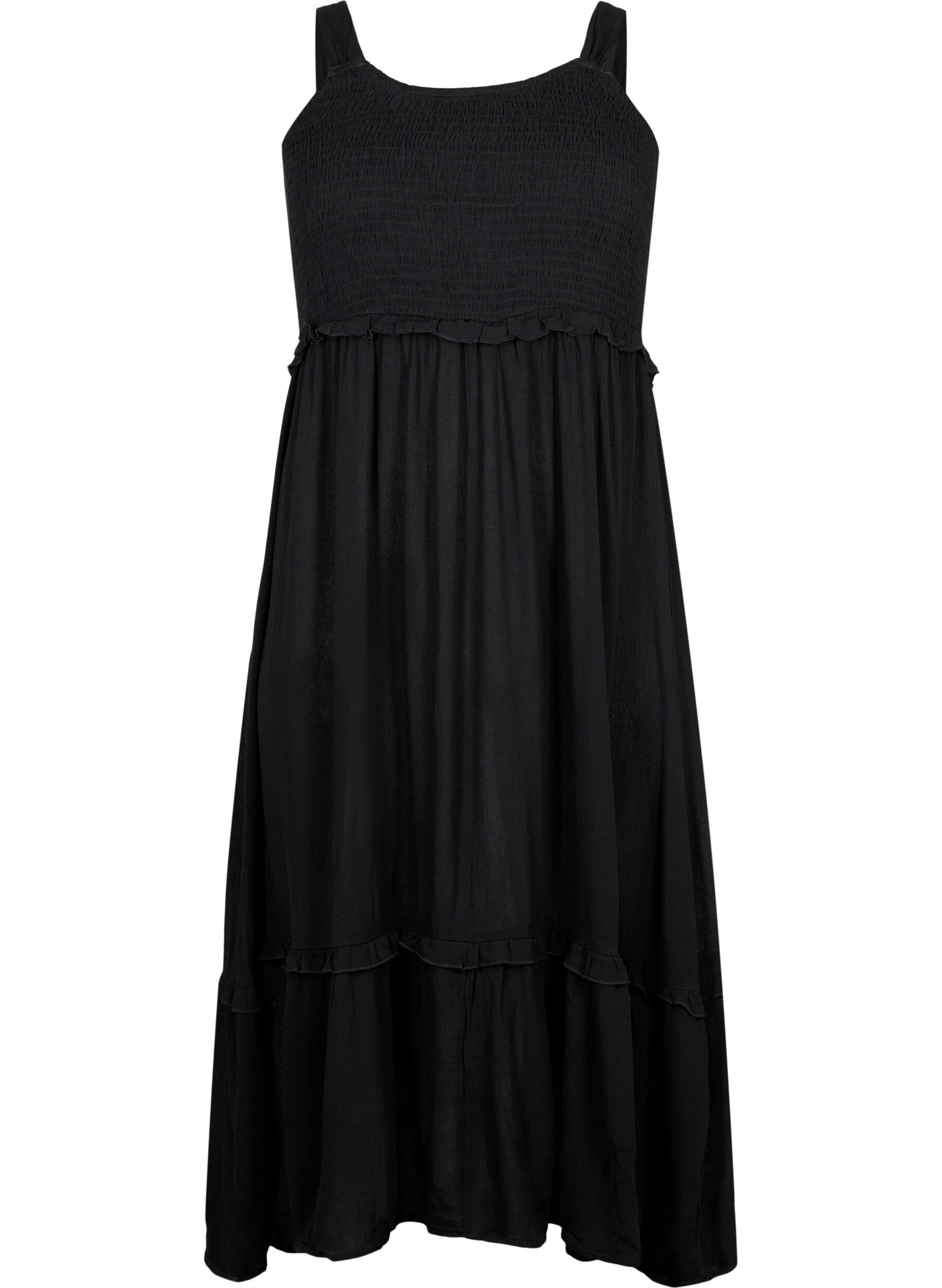 Zizzifashion Viscose midi dress with smock, Black, Packshot image number 0