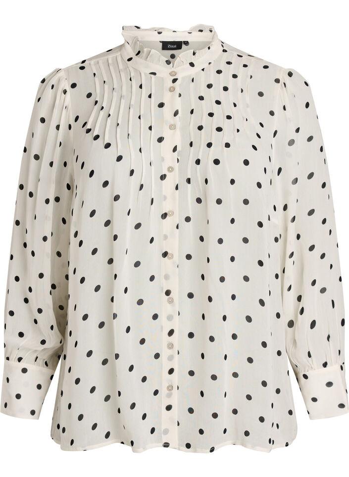 Viscose blouse with a ruffle collar, White, Packshot image number 0
