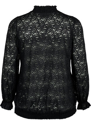 Long-sleeved lace blouse with smock, Black, Packshot image number 1
