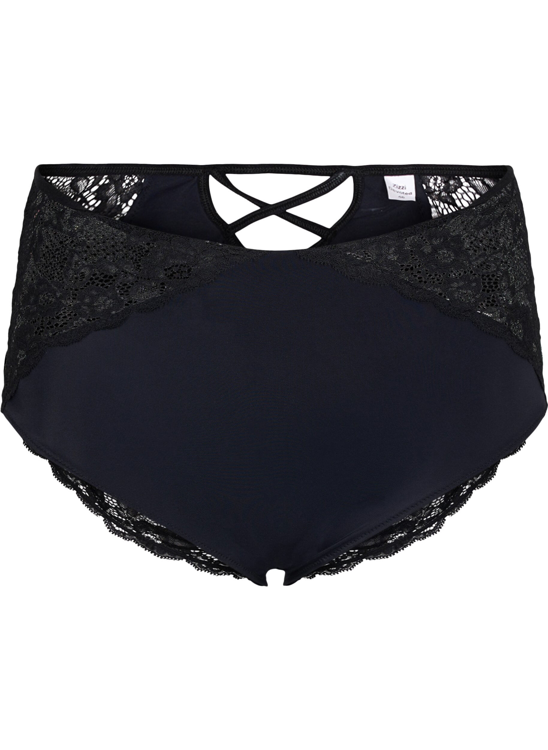 Zizzifashion High-waisted underwear with lace, Black, Packshot image number 0