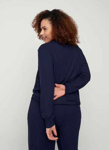 Long-sleeved blouse with a high neck and drawstring, Navy Blazer, Model image number 1