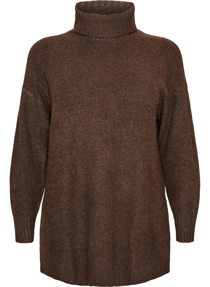 Loose knit jumper with a turtleneck, Brown, Packshot image number 0