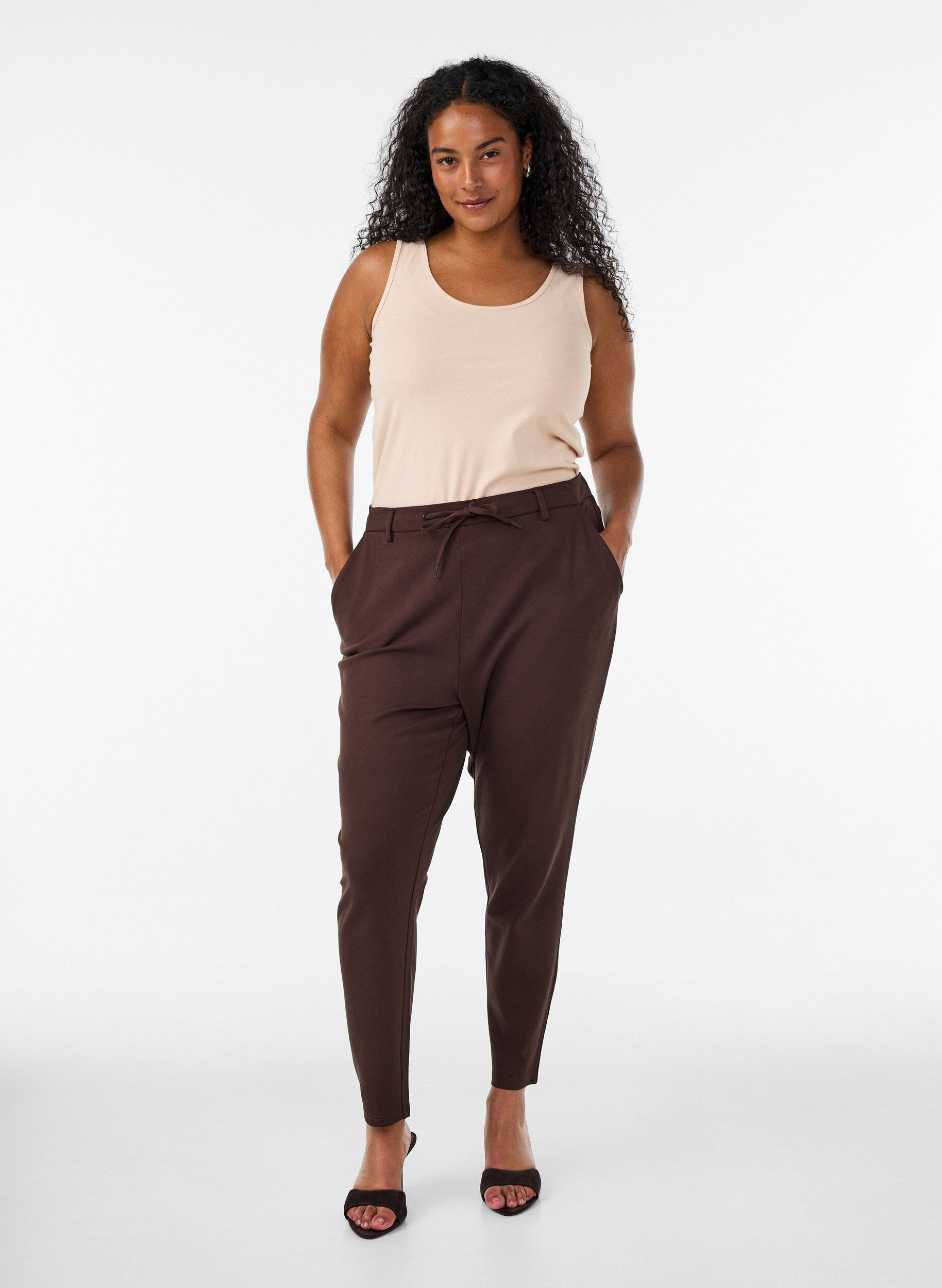 ZizzifashionSolid color basic top in cotton, Beige, Model image number 1