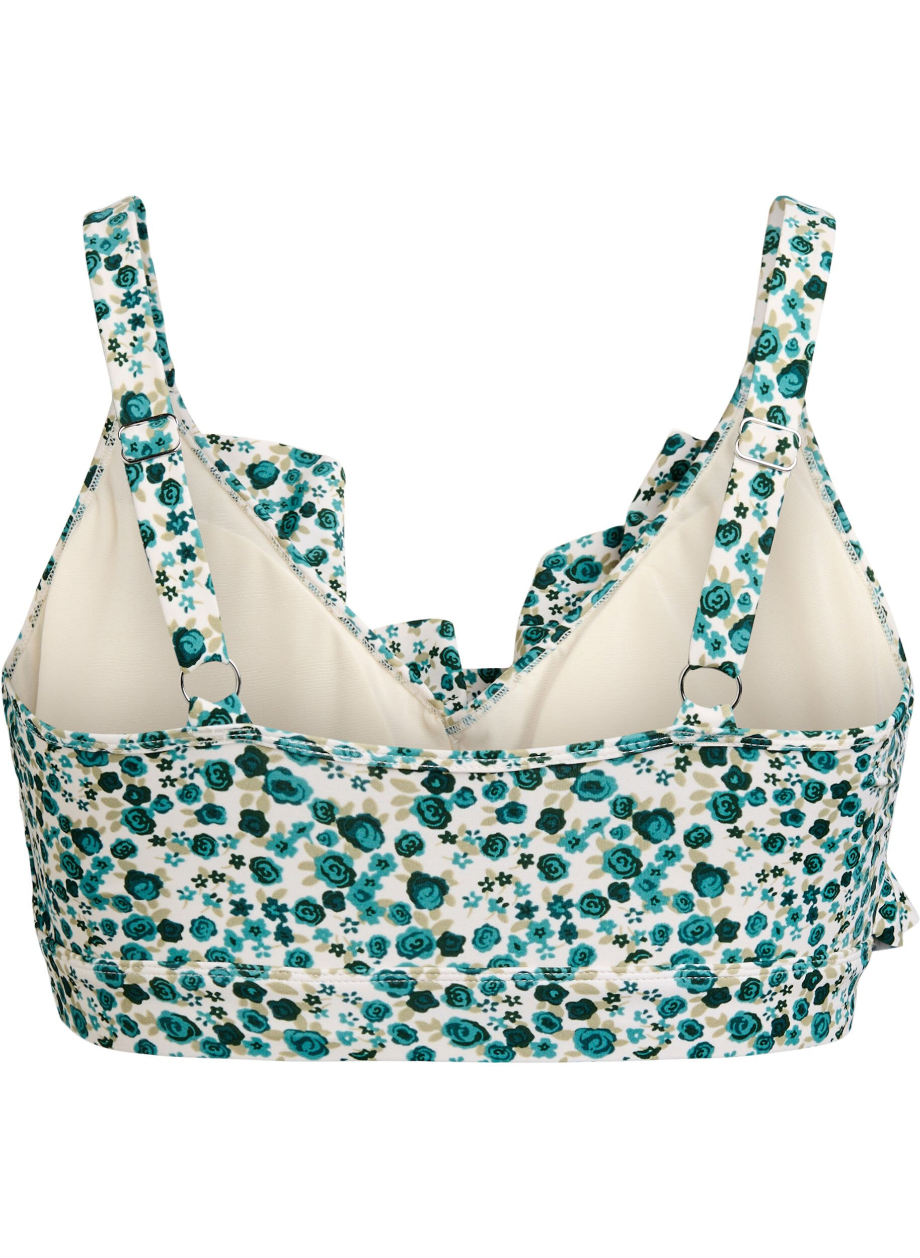 ZizzifashionFloral bikini top with ruffle details, Green, Packshot image number 1