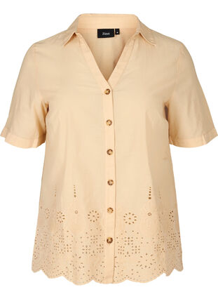 Short-sleeved shirt with broderie anglaise, Irish Cream, Packshot image number 0