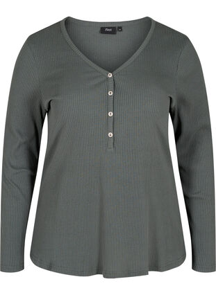 Long sleeve ribbed blouse with button detailing, Urban Chic, Packshot image number 0