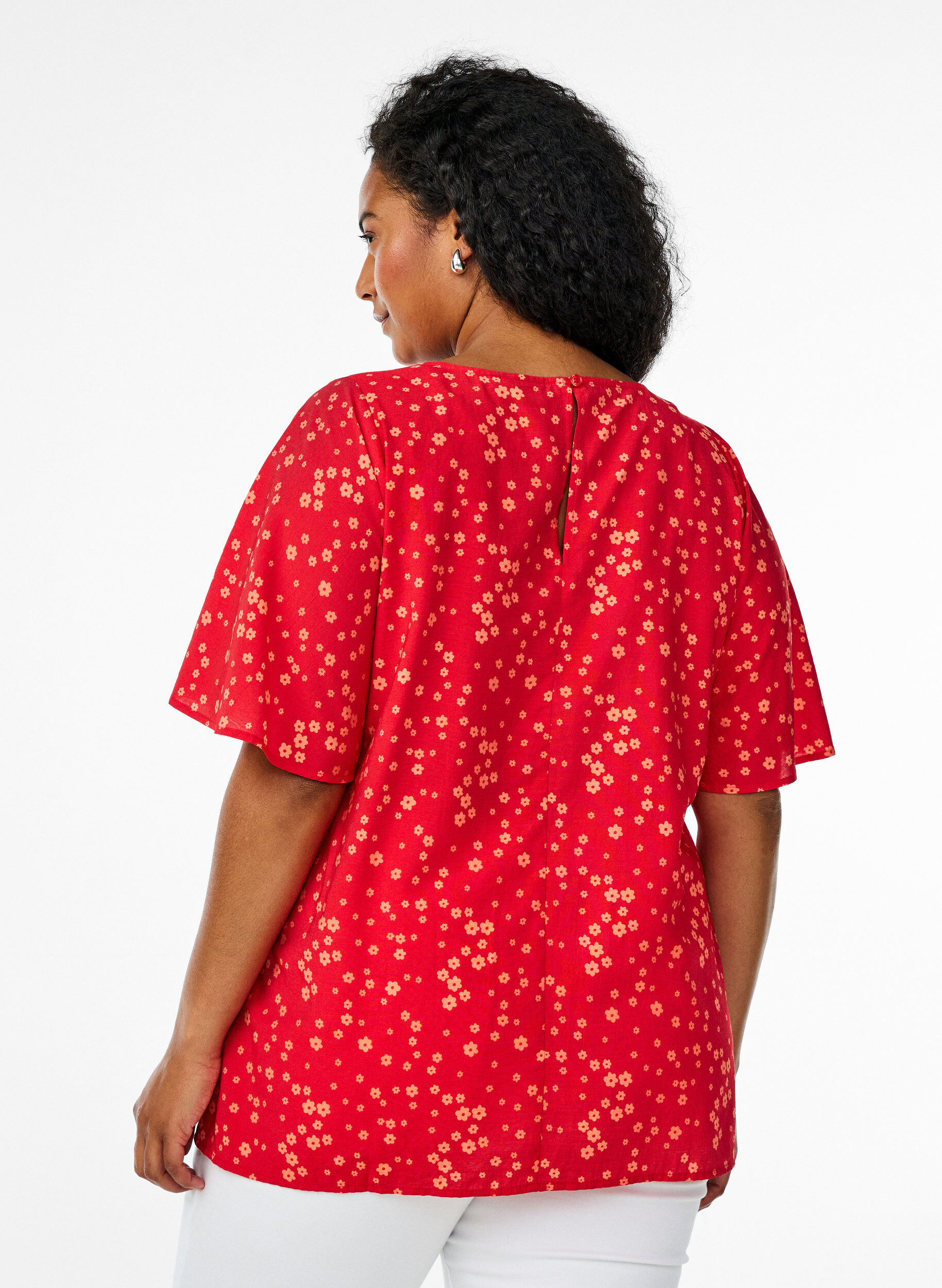 Zizzifashion Floral blouse with batwing sleeves, Red, Model image number 2