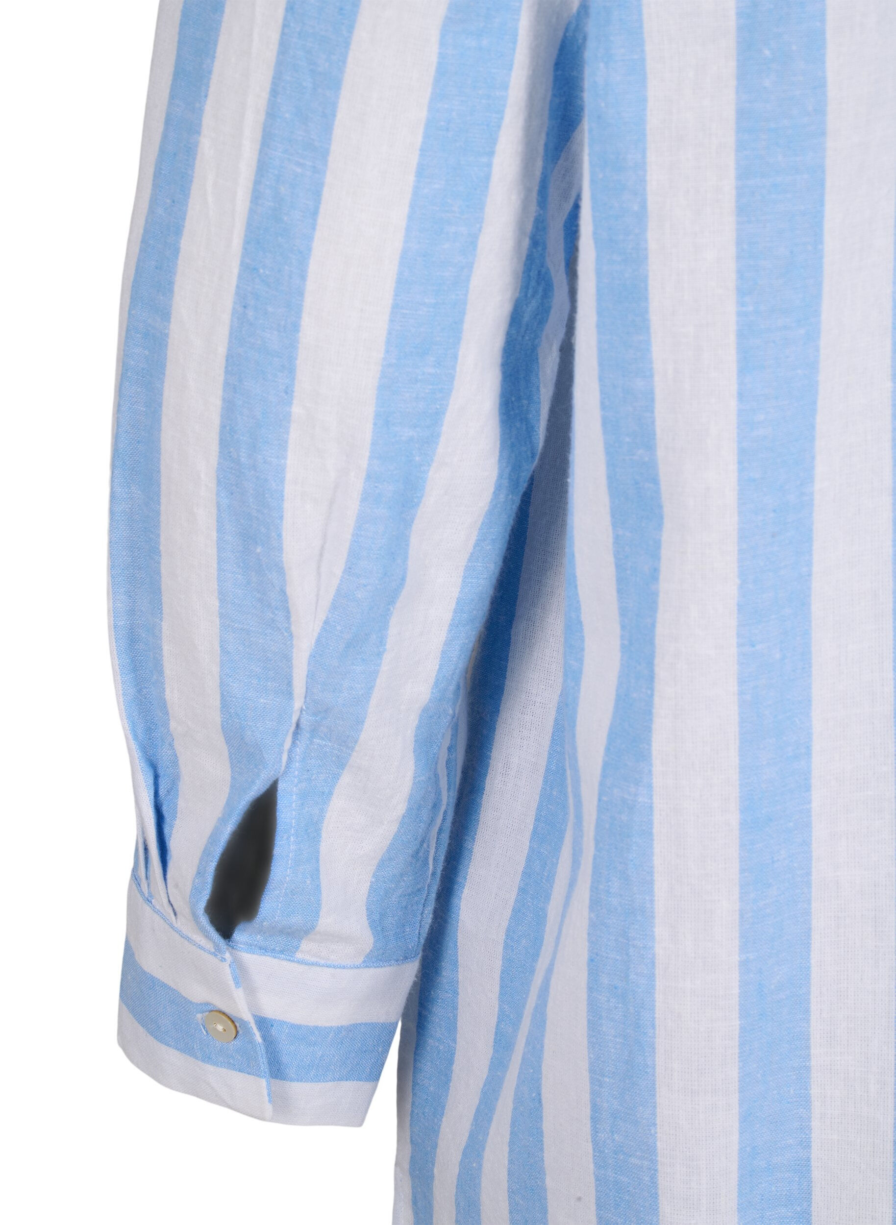 Zizzifashion Long shirt in linen and cotton, Blue White Stripe, Packshot image number 4