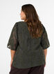 Jacquard blouse with sparkly details and puff sleeves, Green, Model image number 2