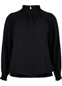 Solid color smock blouse with long sleeves