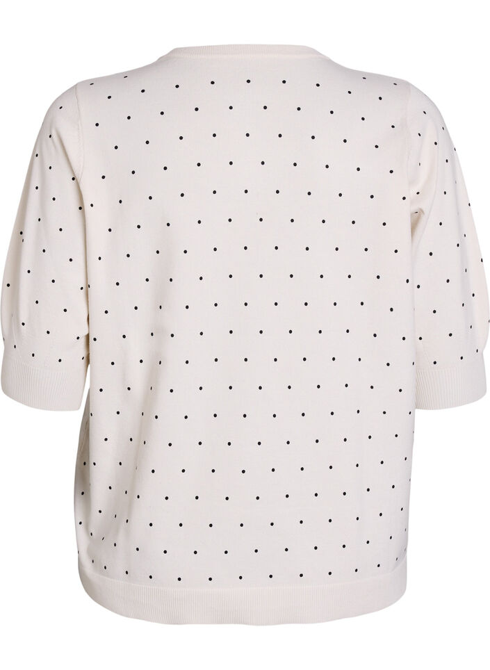 Knitted top with polka dot pattern and short sleeves, White, Packshot image number 1