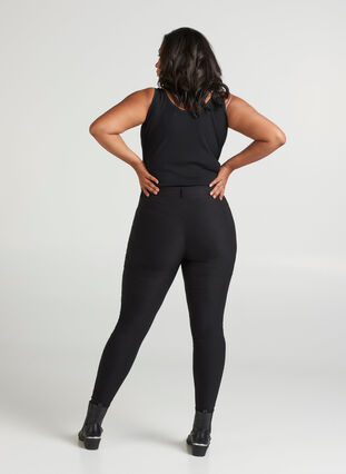 Close-fitting trousers with zip details, Black, Model image number 2