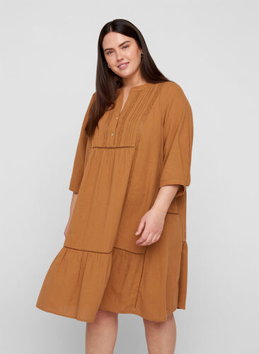 Cotton A-line dress, Chipmunk, Model image number 0