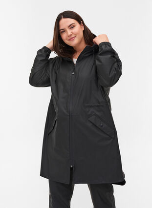 Rain jacket with a zip and hood, Black, Model image number 0