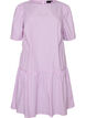 Knee-length striped dress with stones and puff sleeves, Pink, Packshot image number 0