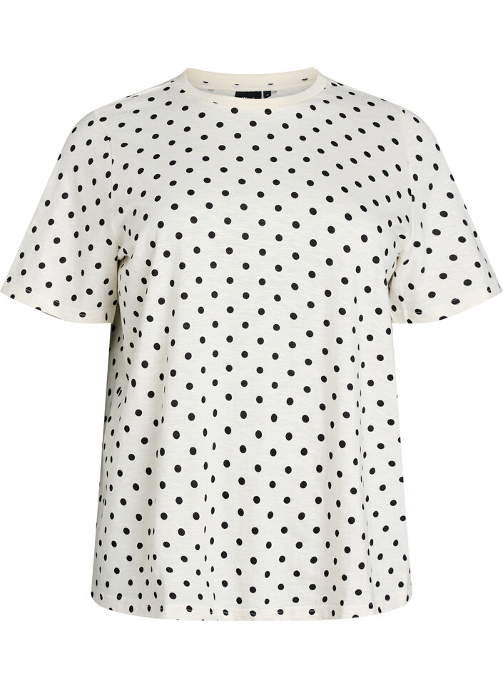 Polka dot cotton T-shirt, Vanilla, Packshot image number 0