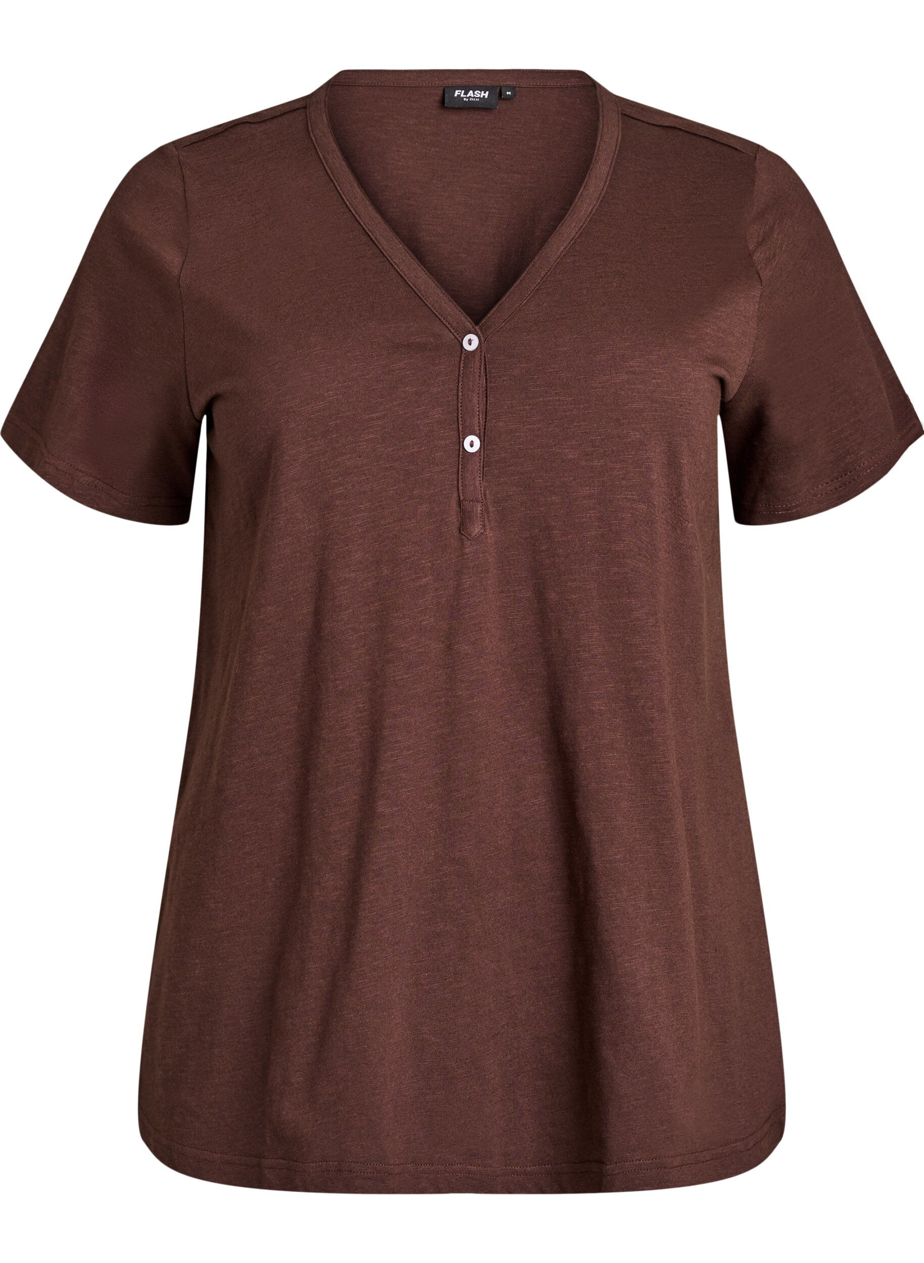 Zizzifashion T-shirt with button detail, Brown, Packshot image number 0