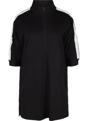 Cotton sweater dress with a zip and 3/4 sleeves, Black, Packshot image number 0