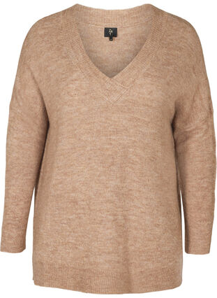 Marled, oversize knitted blouse with wool, Light Brown Mel. , Packshot image number 0