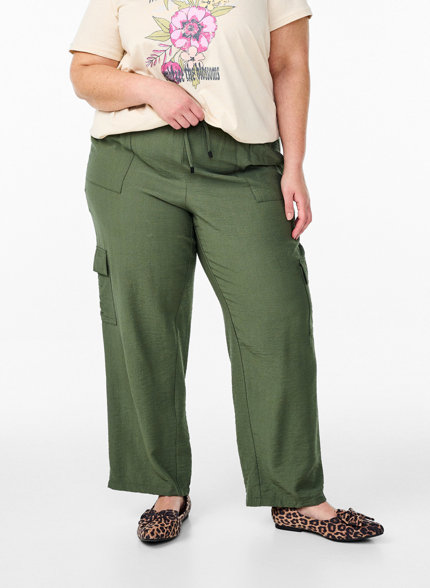 Zizzifashion High-waisted cargo trousers, Green, Model image number 1