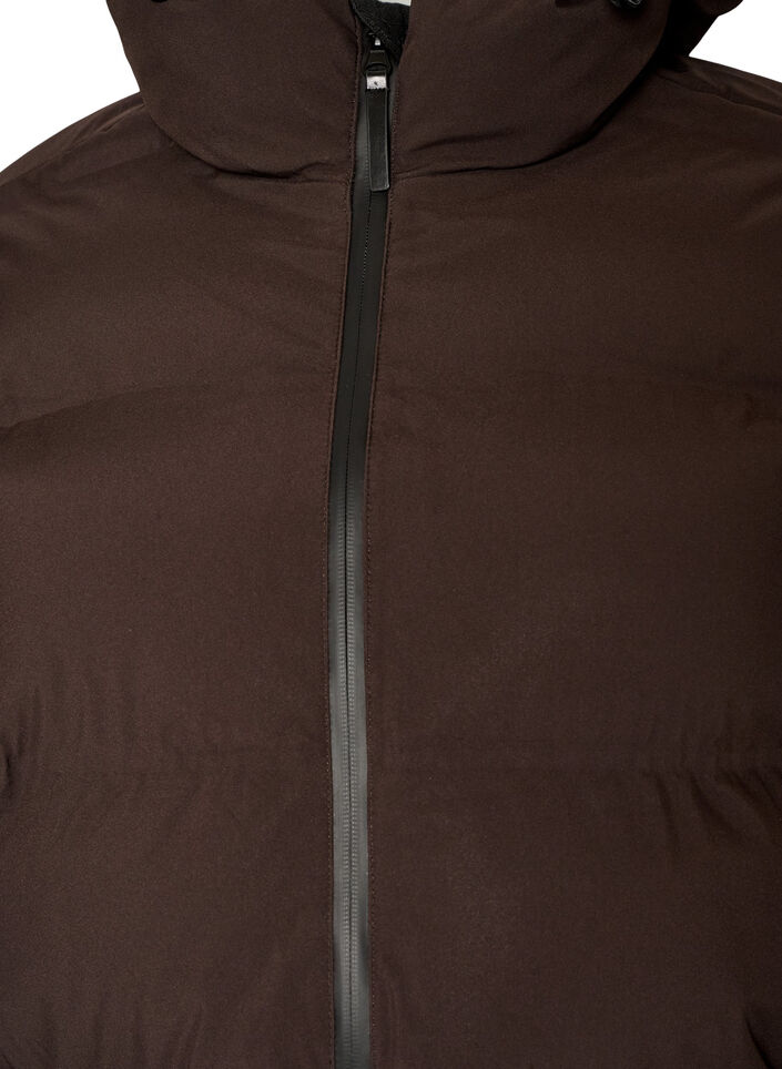 Long puffer winter coat with hood, Brown, Packshot image number 2