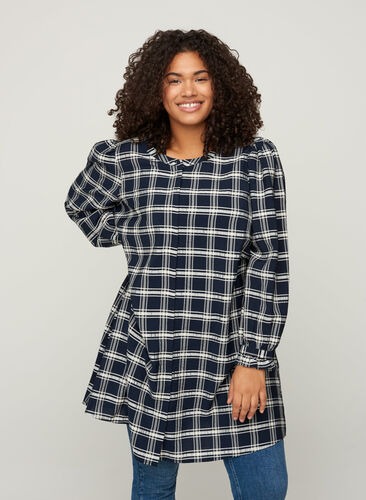 Long-sleeved tunic with a checked print, Navy Check, Model image number 0