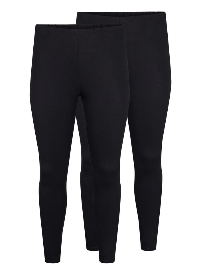 2-pack cotton leggings, Black, Packshot image number 0