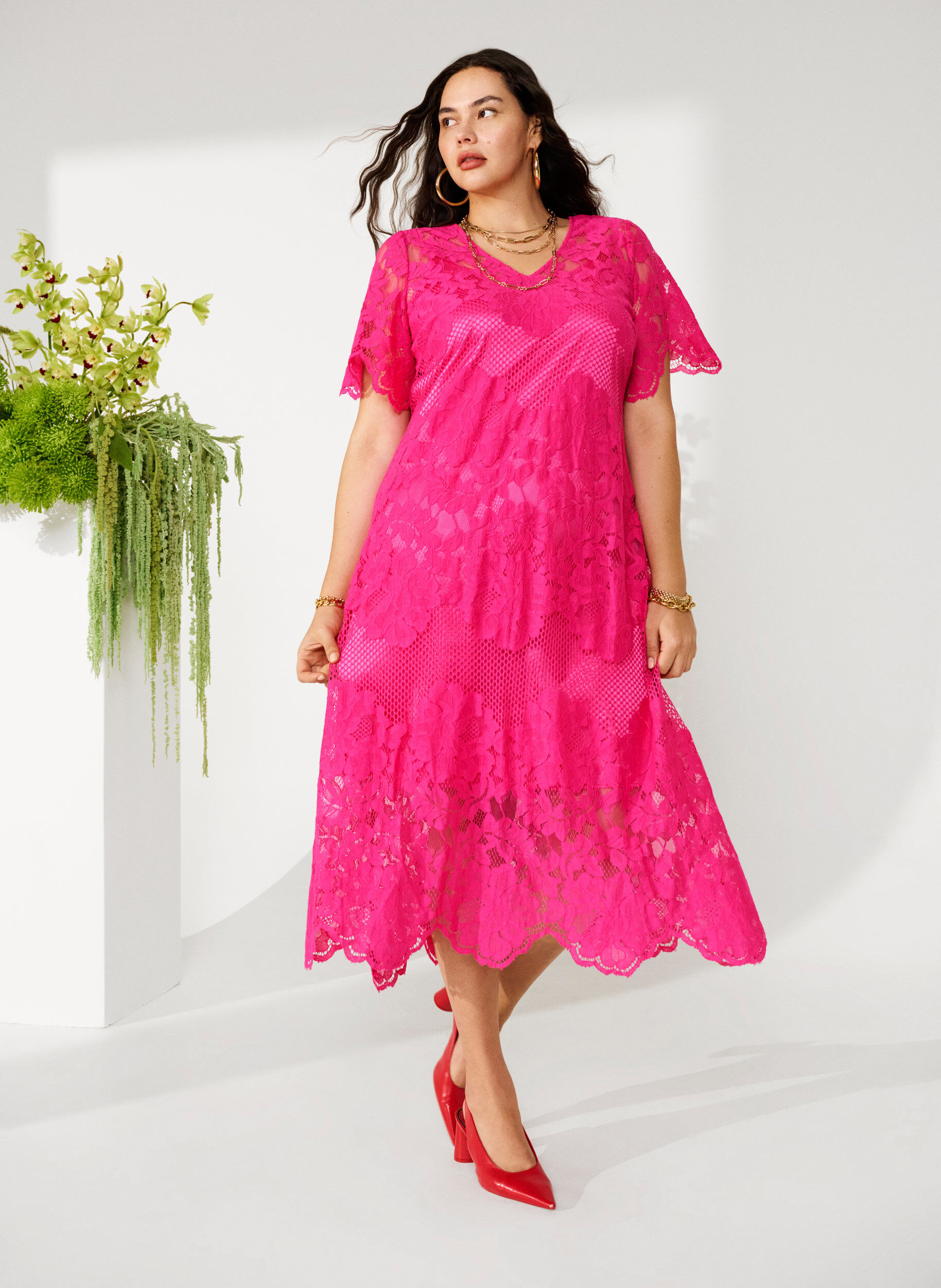 Zizzifashion Lace dress with short sleeves, Cabaret, Image image number 0