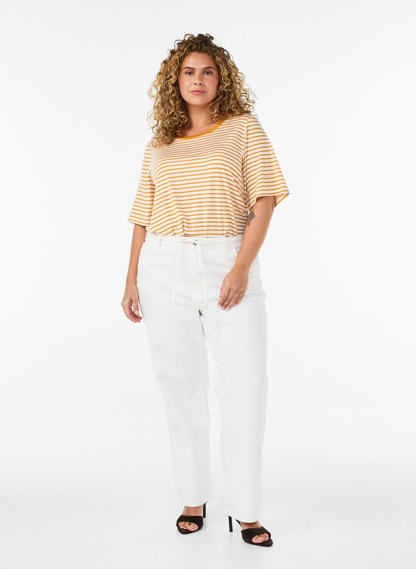 T-shirt with TENCEL&trade; Lyocell and stripes, Yellow, Model image number 1