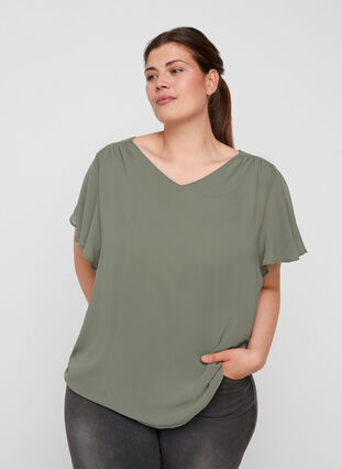 Short-sleeved blouse, Agave Green, Model image number 0