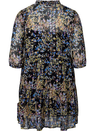 Tunic with floral print and lurex, Black/Vibrant Flower, Packshot image number 1