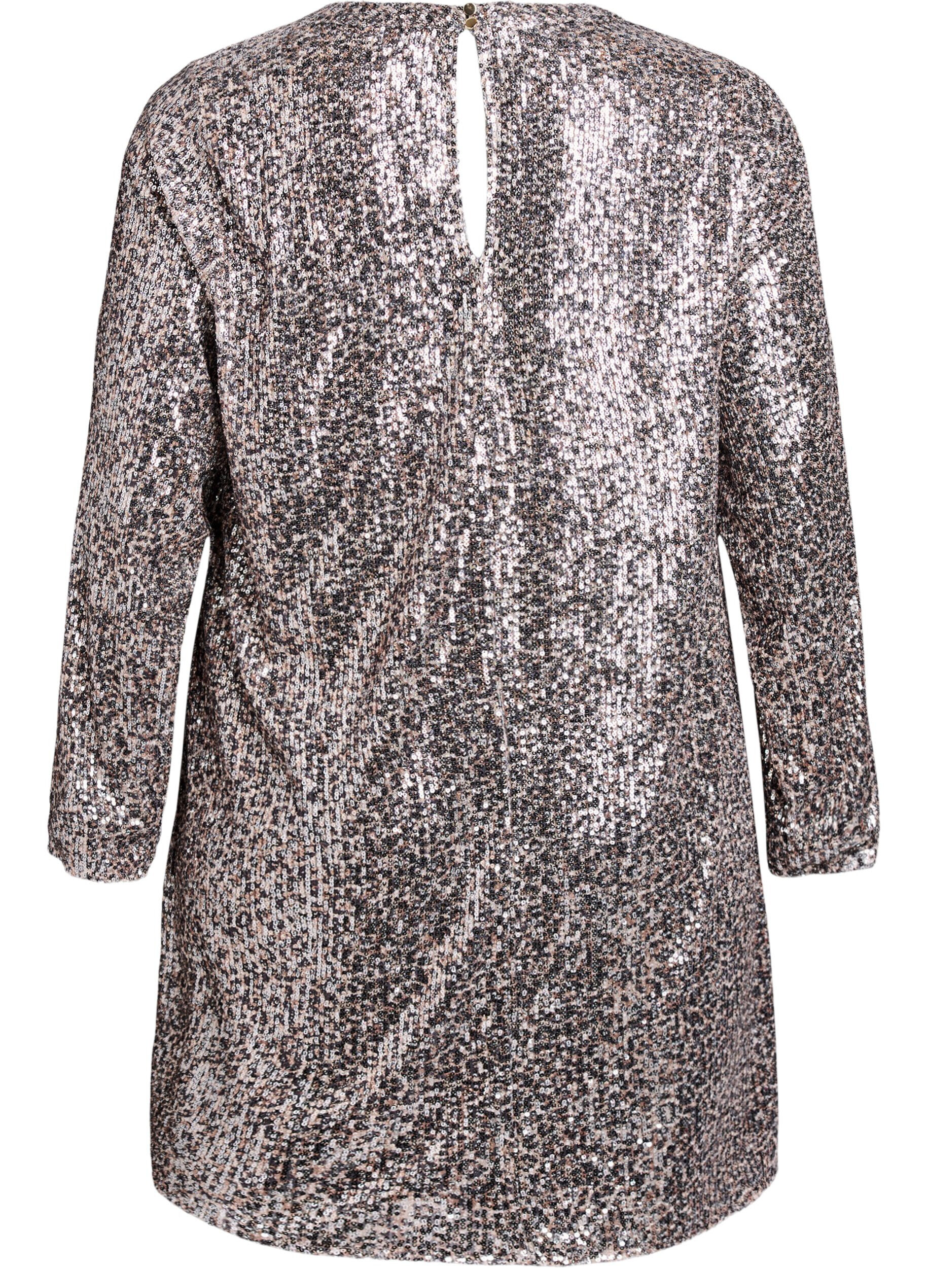 Zizzifashion Short sequin dress with long sleeves, Brown, Packshot image number 1