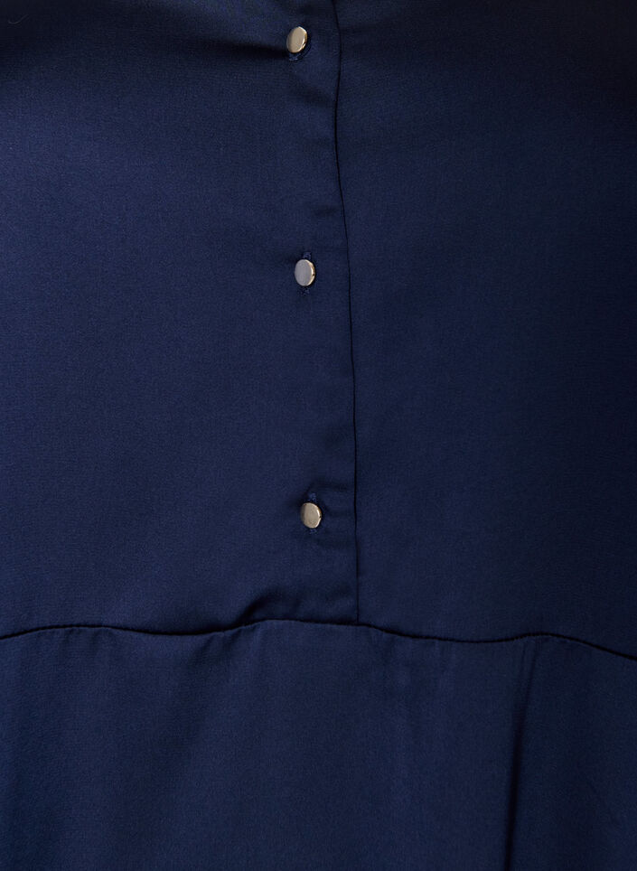 Satin dress with long sleeves and V-neck, Blue, Packshot image number 2
