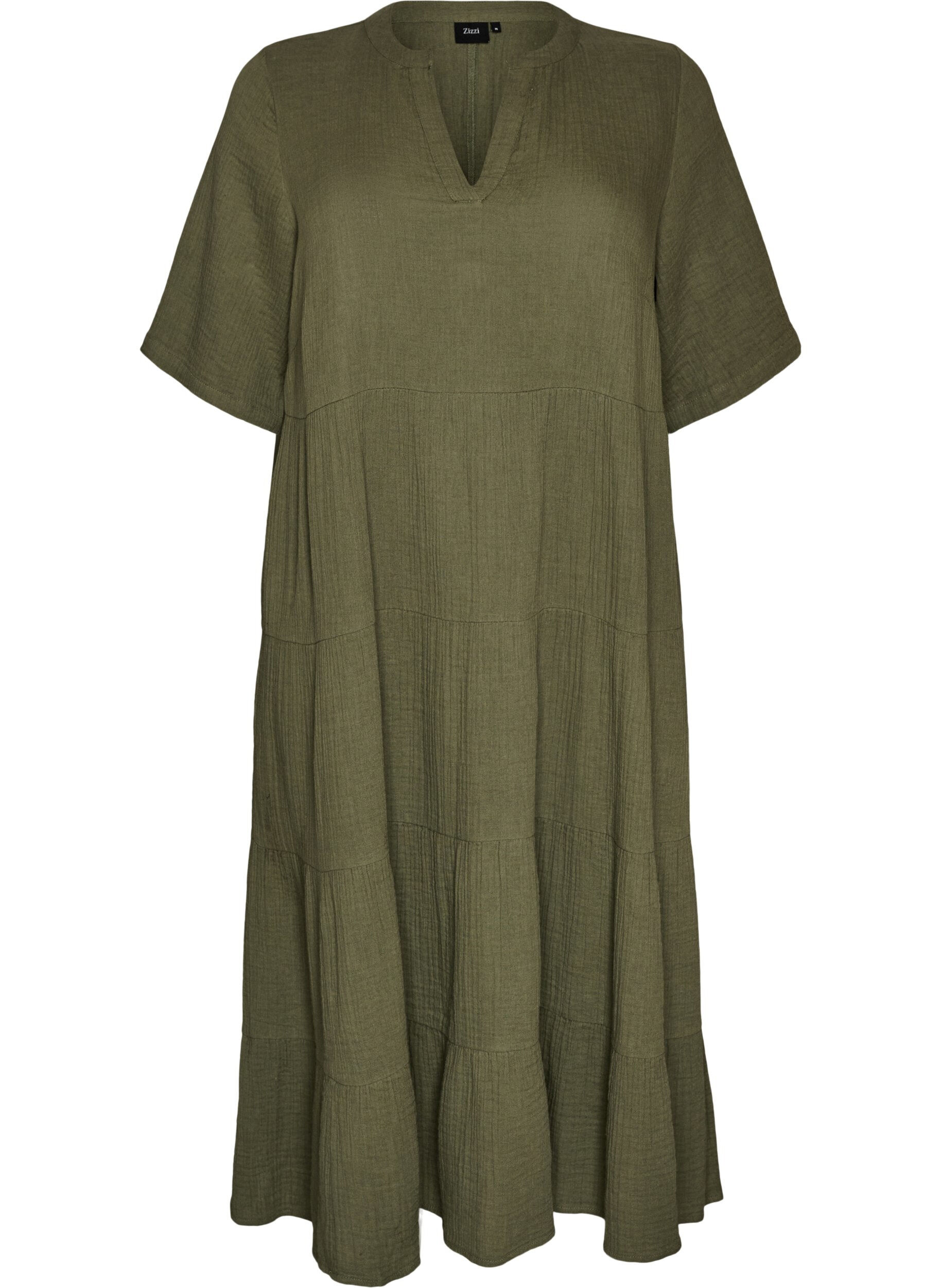ZizzifashionA-line midi dress in cotton muslin, Green, Packshot image number 0