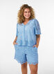 Short-sleeved lace blouse with V-neck, Blue, Model image number 0