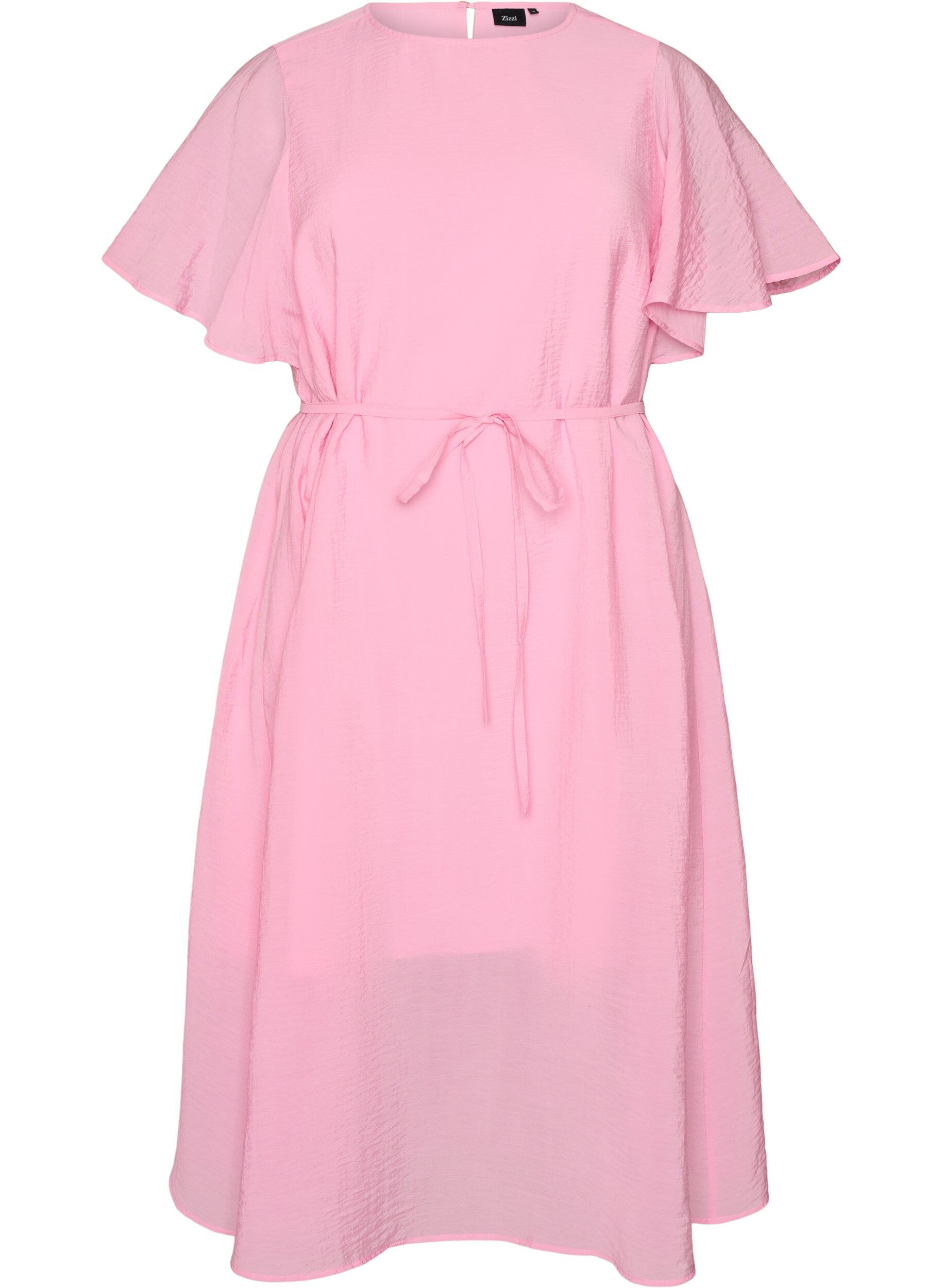 Ankle-length dress with flutter sleeves and tie-waist