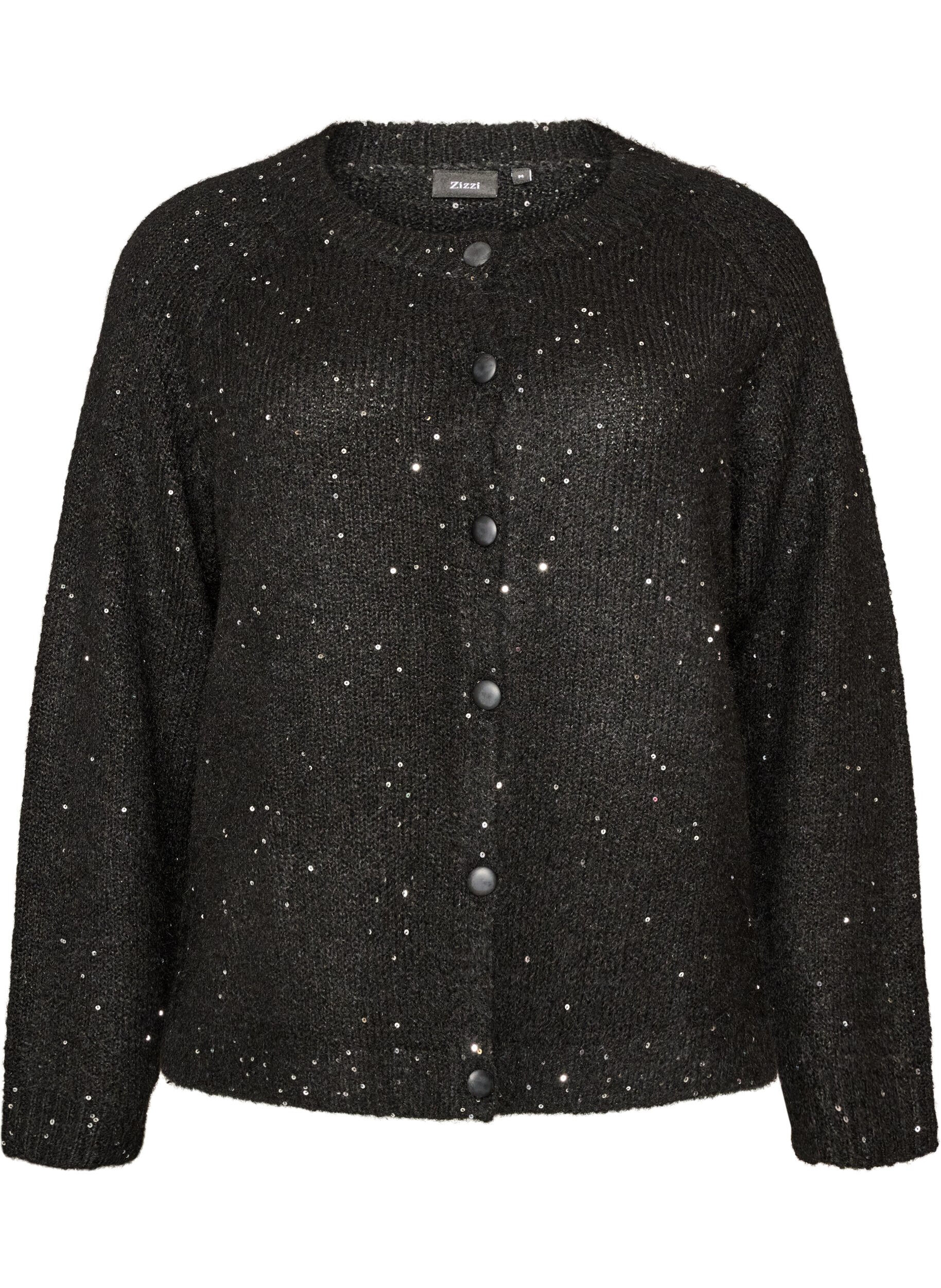 ZizzifashionCardigan with sequins and buttons, Black, Packshot image number 0