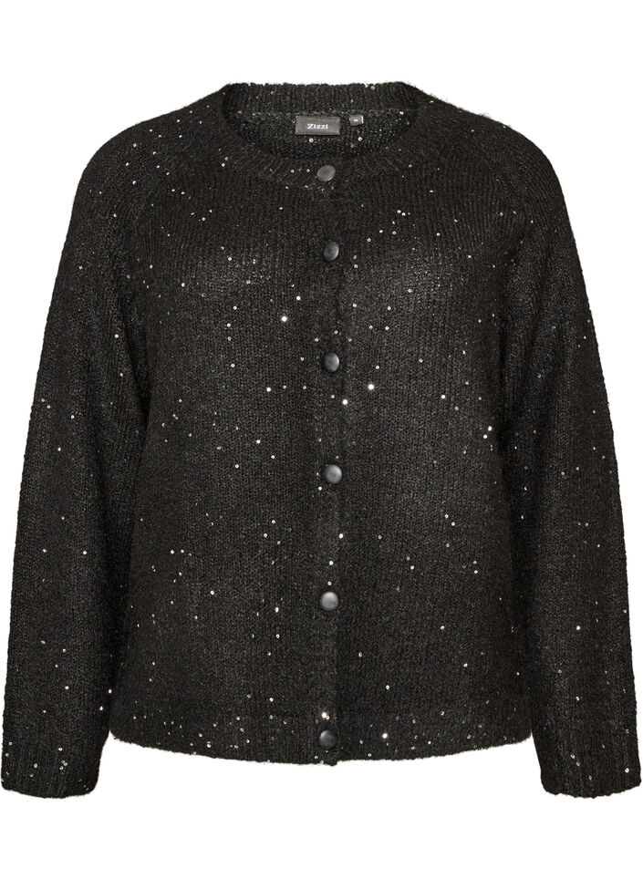 Cardigan with sequins and buttons, Black, Packshot image number 0
