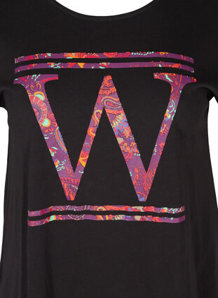 Cotton T-shirt with colourful print, Black W, Packshot image number 2