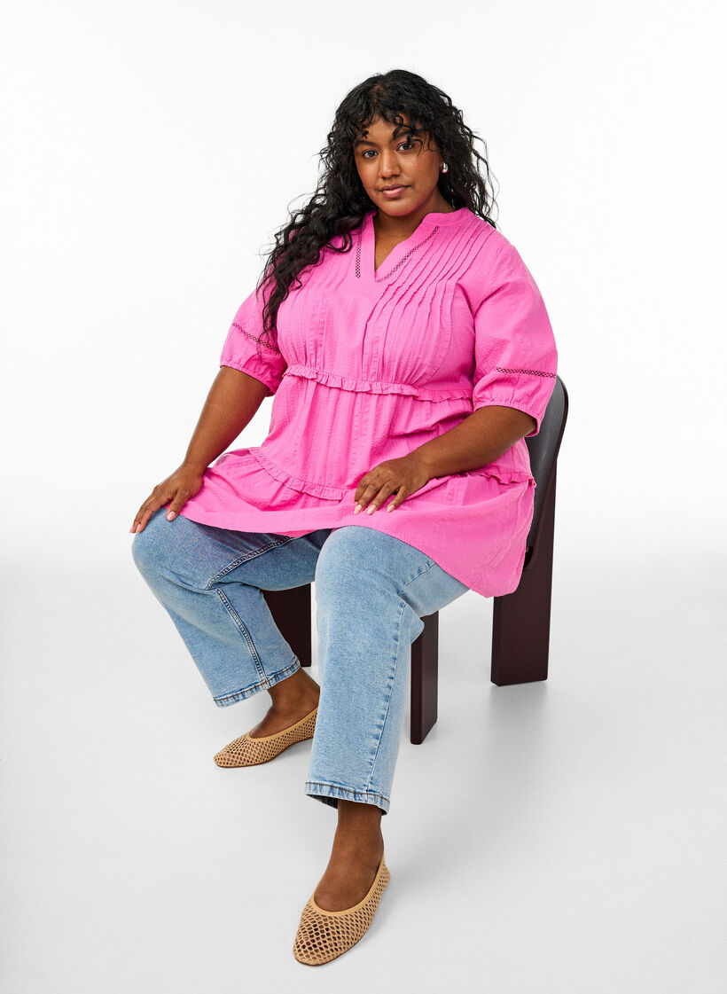 A-shape tunic with ruffles, Pink, Image image number 0