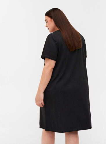 Dress with lace details and short sleeves, Black Washed , Model image number 1