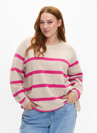 Rib-knit sweater with stripes, P.Stone/Rasp.R.Mel., Model image number 0