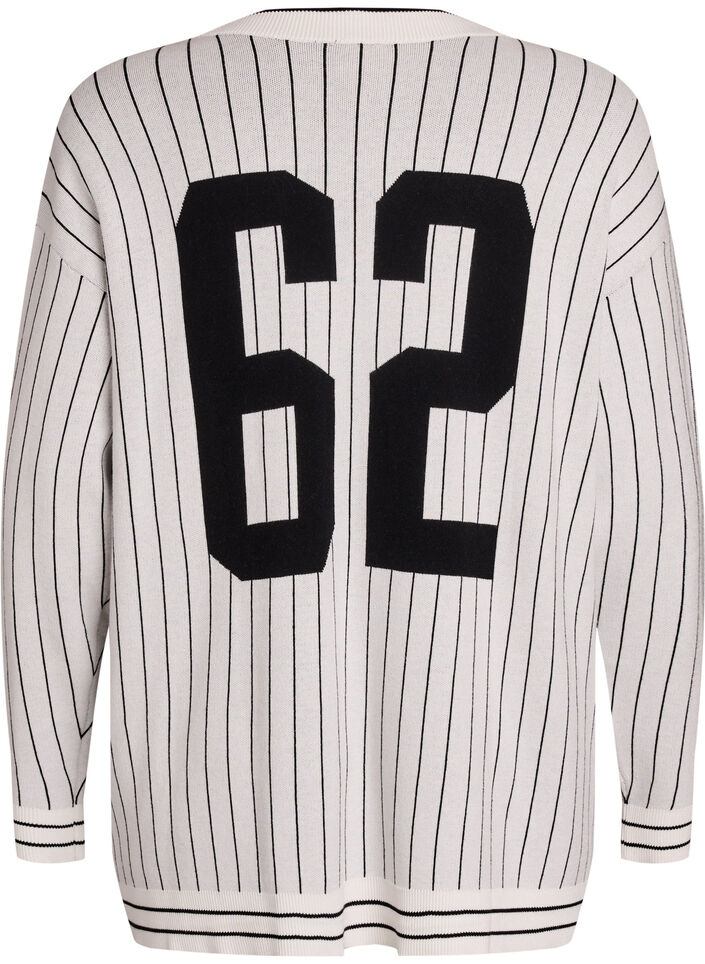 Knitted cardigan with stripes and a back motif, White, Packshot image number 1
