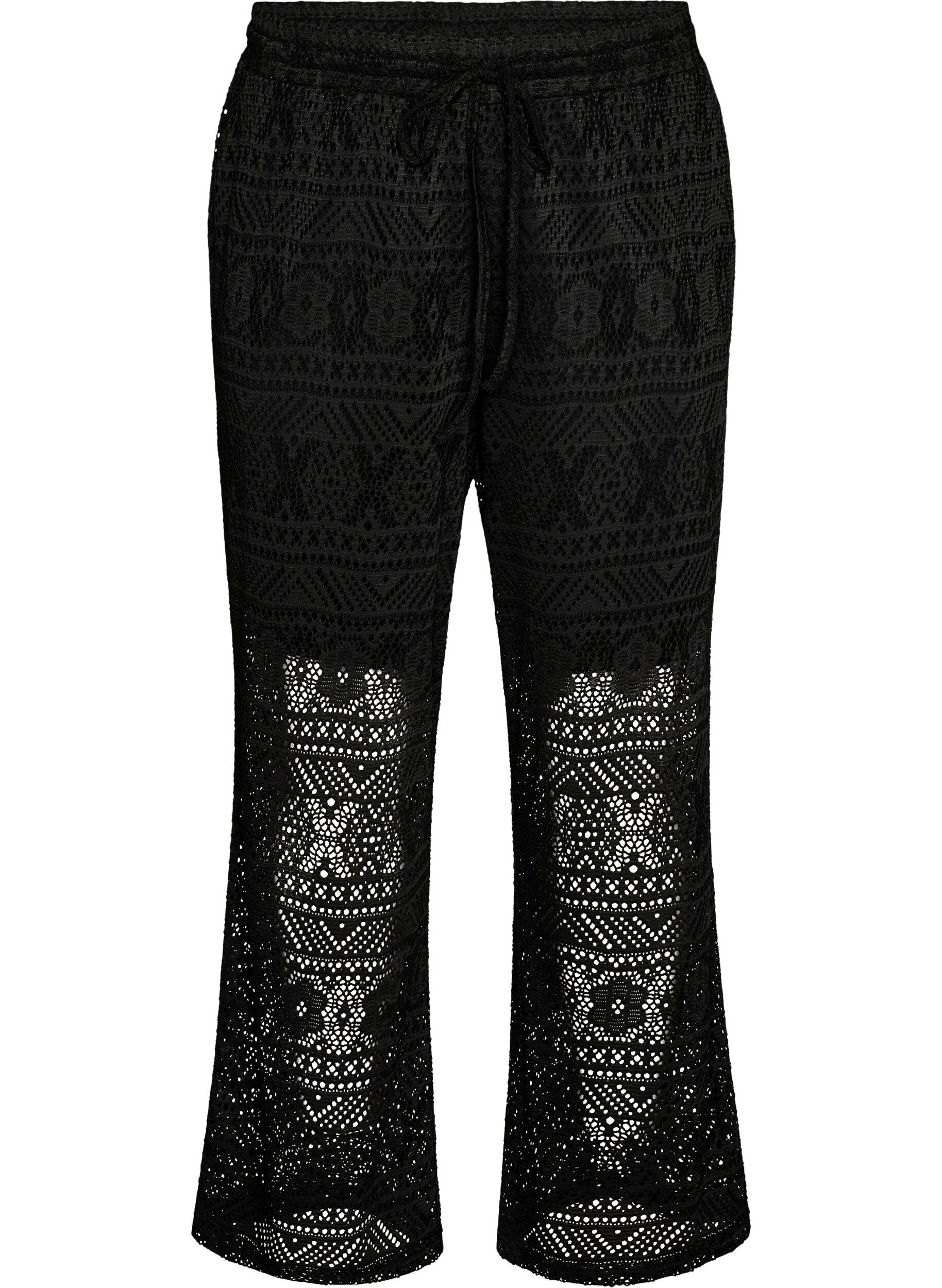 Zizzifashion Eyelet lace trousers with straight legs, Black, Packshot image number 0